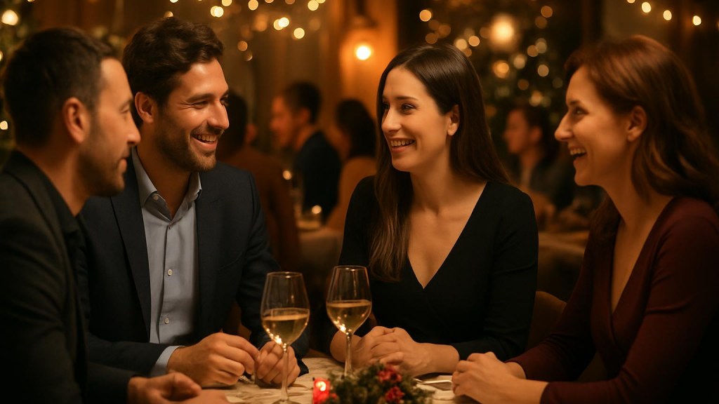 Gruppo di adulti in contesto conviviale per Capodanno